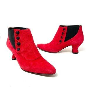 * RARE Vintage Peter Fox Red Italian Suede Victorian Ankle Booties Size 8.5